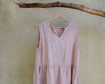 Linen Dress MONET | sleeveless linen dress V-neck | gathered skirt | loose dress with pockets | sleeveles summer dress women | boho dress