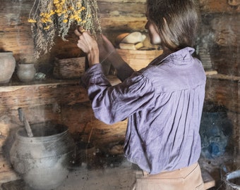 chemise en lin CLAIRE | chemise en lin ample paysanne pour femmes | chemisier d’été en lin | Chemise de l’ère victorienne | chemise romantique à manches froncées