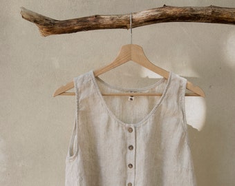 boho RIVER linen top | button linen blouse | sleeveless linen top with scoop neck |  breastfeeding friendly loose linen tank