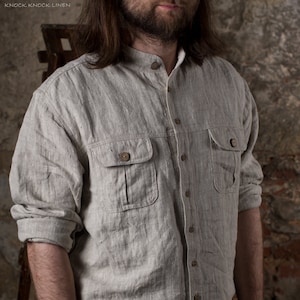 linen work shirt for men VINTAGE | vintage style summer shirt | linen summer shirt | long sleeve casual shirt