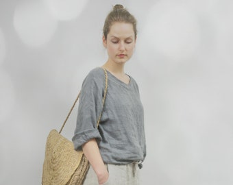 Linen Loose Top 'PRIMITIVE' | loose linen summer top | linen summer blouse | linen blouse women | 3/4 sleeves | loose linen shirt