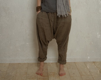 linen harem pants SHANTI | linen pair of trousers | yoga pants | drop crotch pants | hippie pants | tapered pants | loose linen pants