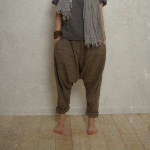 linen harem pants SHANTI | linen pair of trousers | yoga pants | drop crotch pants | hippie pants | tapered pants | loose linen pants