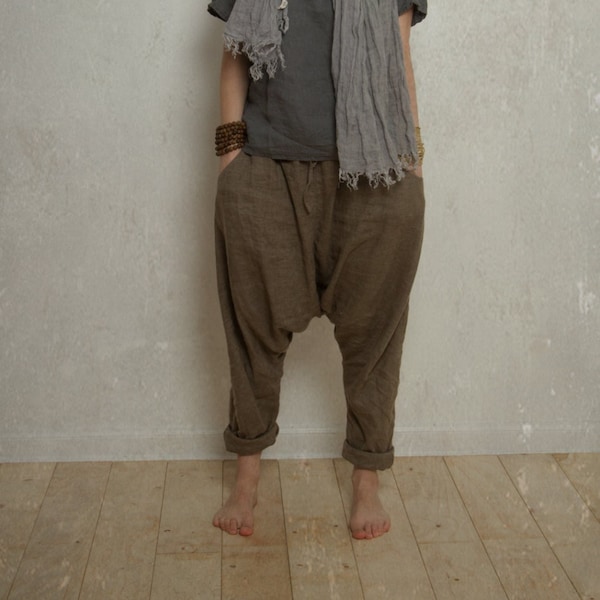 sarouel en lin SHANTI | pantalon en lin | pantalons de yoga | entrejambe bas | pantalon hippie | fuselé | pantalon ample en lin