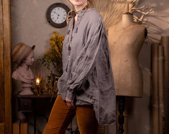 victorian linen peasant shirt SULLY | loose fit steampunk top | summer linen blouse | handmade historical shirt