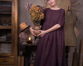 oversized linen dress HEALING, loose summer dress with pockets