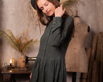 Ready to be shipped size S in Black linen | Linen Dress VICTORIA | 19th century linen dress  | antique dress | long dress | elvish dress
