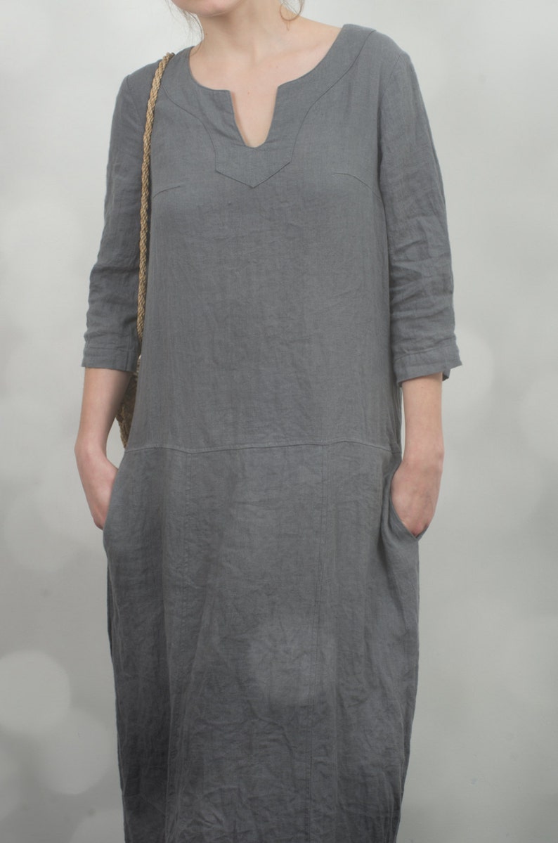 Linen Dress DESERT | maxi linen summer dress | bohemian linen dress | loose linen dress with pockets | dress with sleeves | kaftan dress