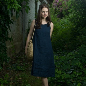 MIMOSA linen sleeveless dress | lower back summer dress | bohemian linen dress | scoop neck dress
