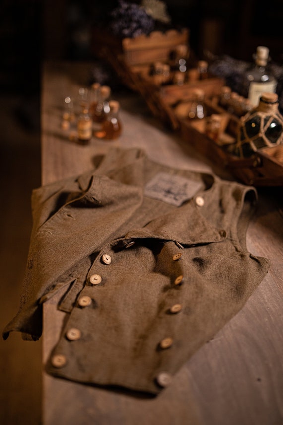 double-breasted linen vest SPARROW, pirate vest, historical vest, handmade vest, Regency vest, baroque vest, 18th century vest, gilet