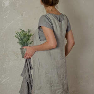 linen apron pinafore dress GARDEN | linen apron dress with pockets | sleeveless linen boho tunic dress | garden apron | kitchen apron dress