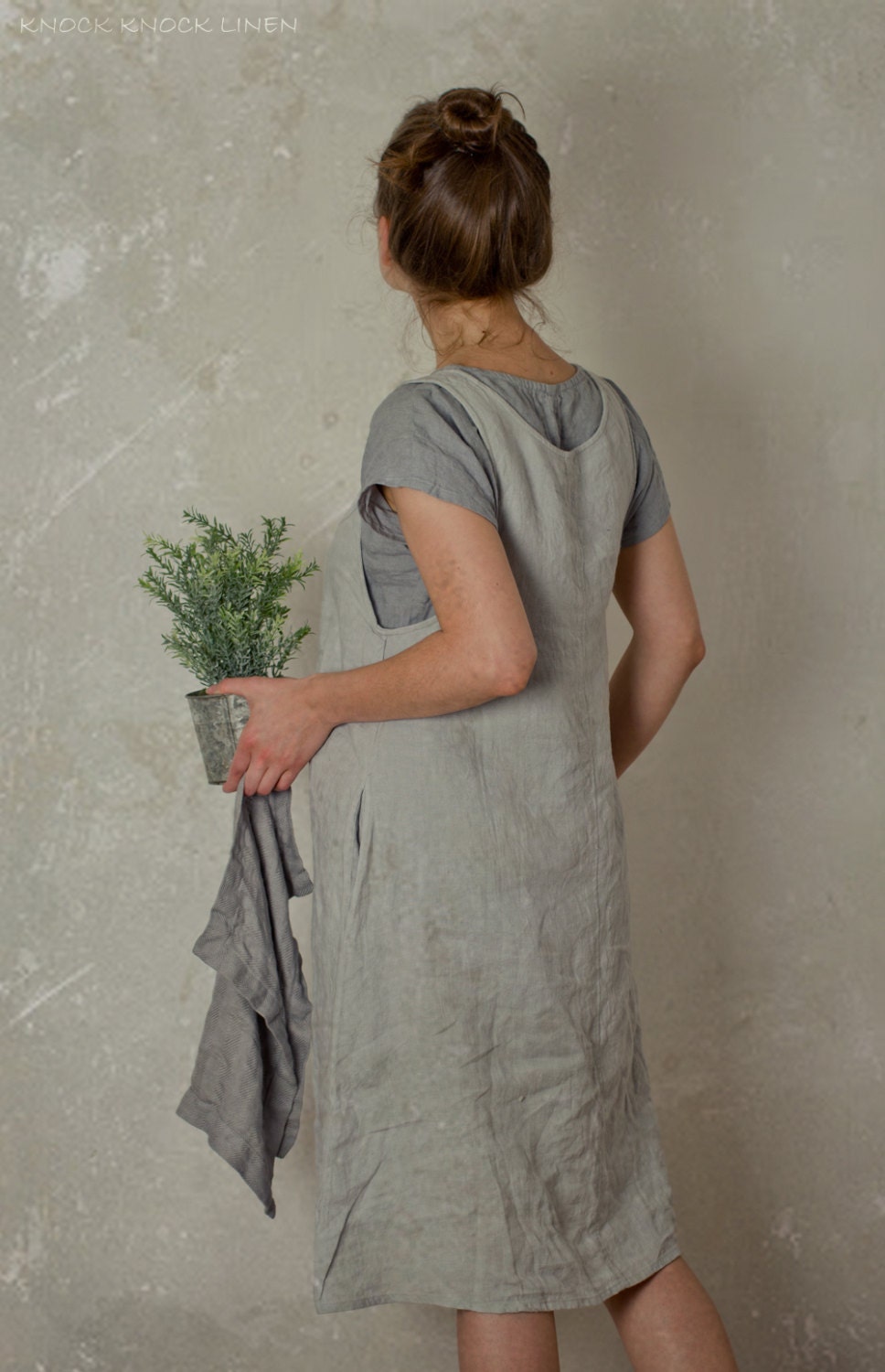 linen apron pinafore dress GARDEN | linen apron dress with pockets | sleeveless linen boho tunic dress | garden apron | kitchen apron dress
