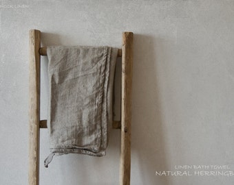 NATURAL HERRINGBONE LINEN bath towel