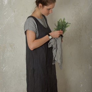 linen apron dress GARDEN with pockets | loose linen pinafore | provence linen dress | loose linen summer dress pinafore | kitchen apron