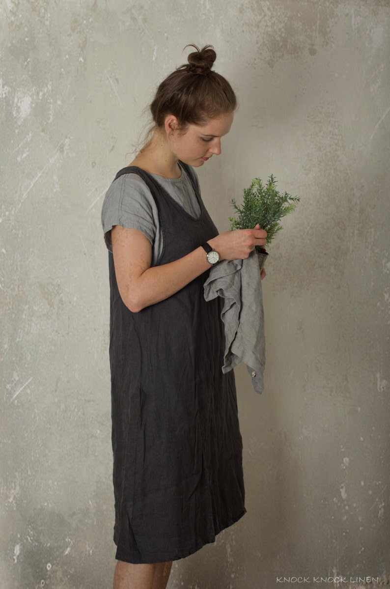 linen apron dress GARDEN with pockets | loose linen pinafore | provence linen dress | loose linen summer dress pinafore | kitchen apron