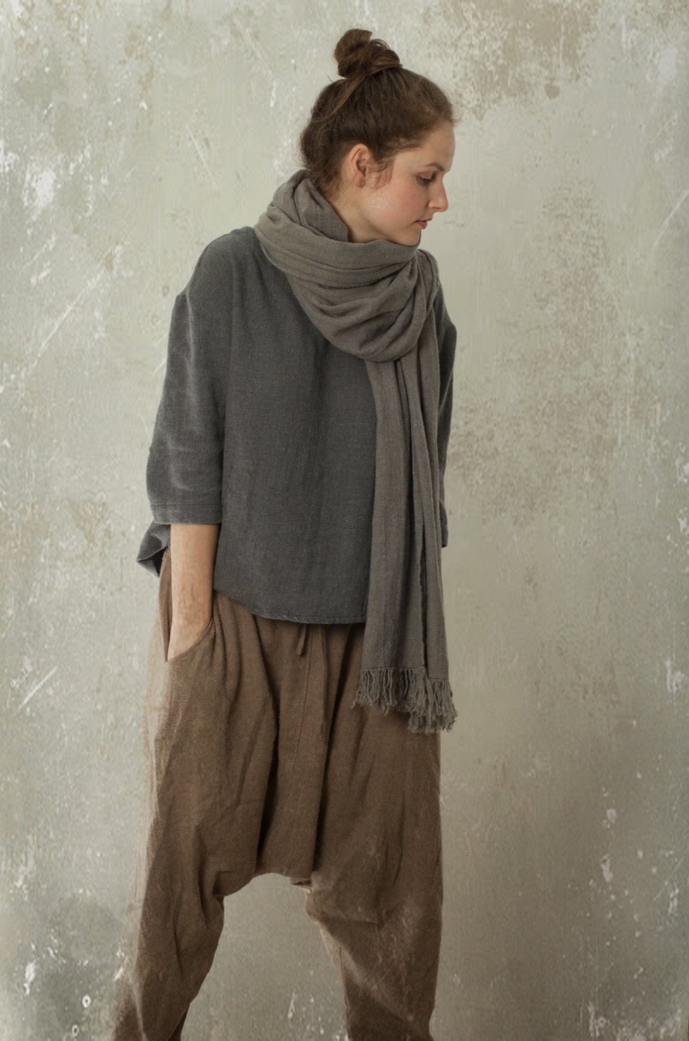 Image of Harem Pants Shanti in Linen & Wool Blend | Trousers Womens Winter Sarouel