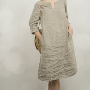Linen Dress DUNE Linen Dress With Sleeves and Pockets Loose Linen ...