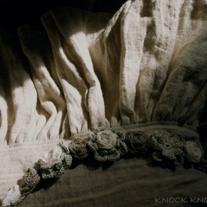 a pair of 2 Linen Pillow Cases with large ruffles