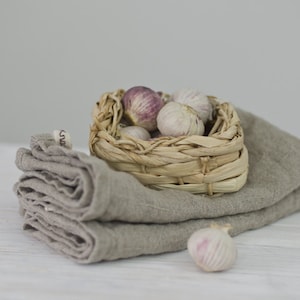 Set of 2 linen kitchen towels featuring burlap and natural linen, Provence and raw linen designs. by knock knock linen