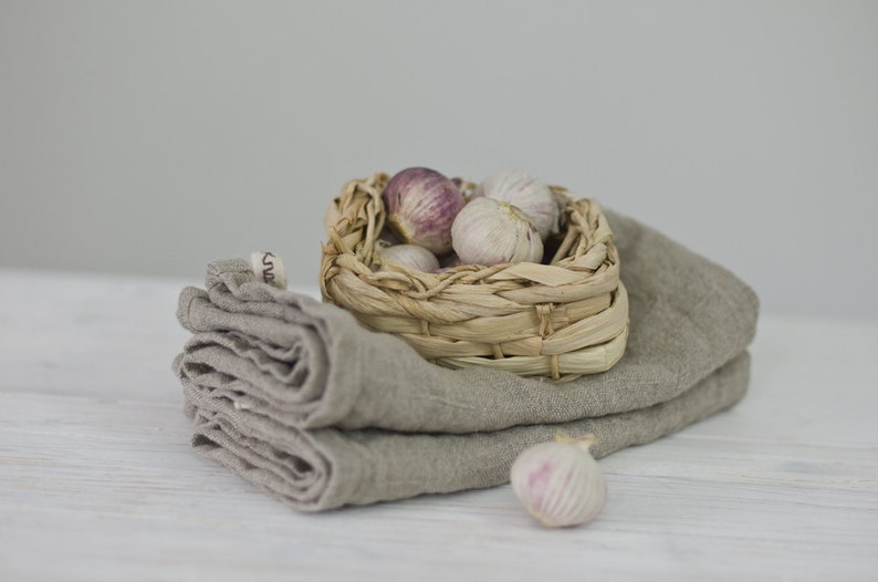 Set of 2 linen kitchen towels featuring burlap and natural linen, Provence and raw linen designs. by knock knock linen