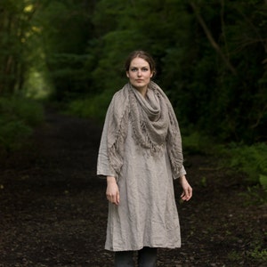linen dress TRAPEZE | loose linen dress with long sleeves | summer dress women | romantic linen dress | below the knee dress