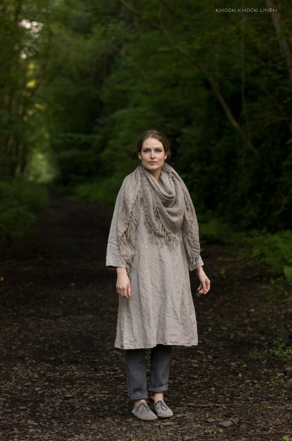 TRAPEZE linen dress, long sleeve loose summer dress
