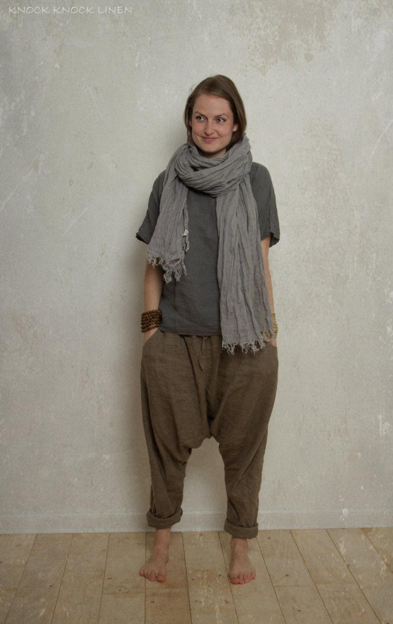 linen harem pants SHANTI | linen pair of trousers | yoga pants | drop crotch pants | hippie pants | tapered pants | loose linen pants