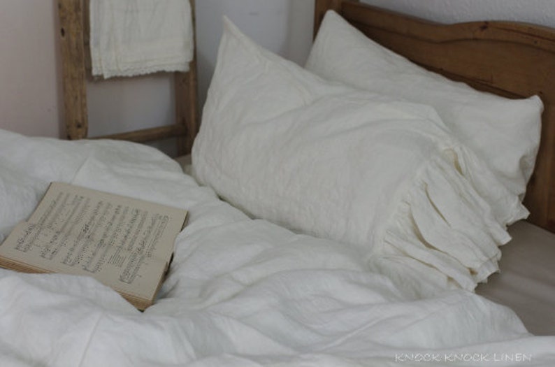 a pair of 2 Linen Pillow Cases with large ruffles