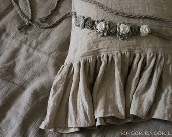 a pair of 2 Linen Pillow Cases with large ruffles