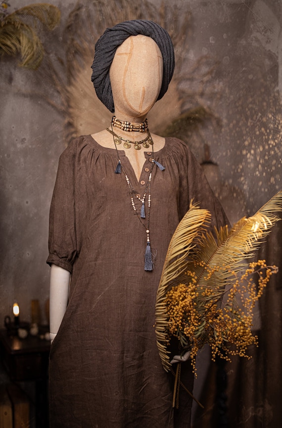boho linen dress NOMAD, cottagecore dress, romantic dress, peasant dress, puffy sleeve