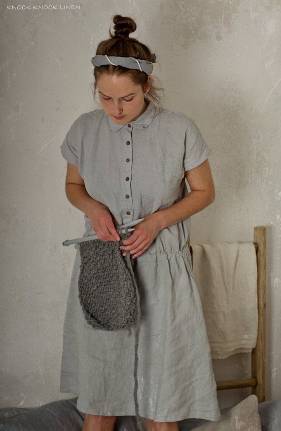 Linen Shirt Dress SHELL With Pockets, Drawstring Waist and Coconut Buttons  - Etsy Israel