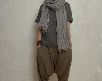 linnen harem broek SHANTI | linnen broek | yogabroek | drop kruis broek | hippie broek | taps toelopende broek | losse linnen broek