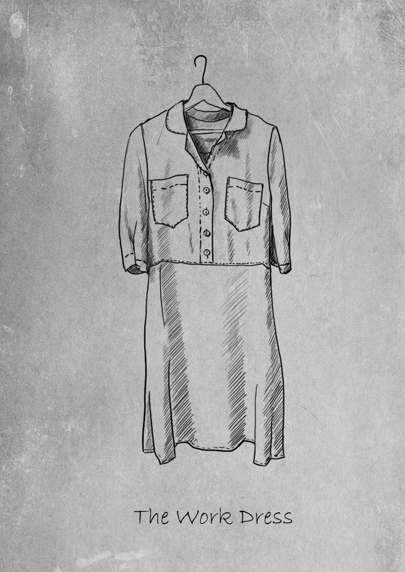 THE WORK DRESS | linen summer dress with V-neck | buttoned dress | retro style dress | classic linen dress | loose dress | 1940's dress