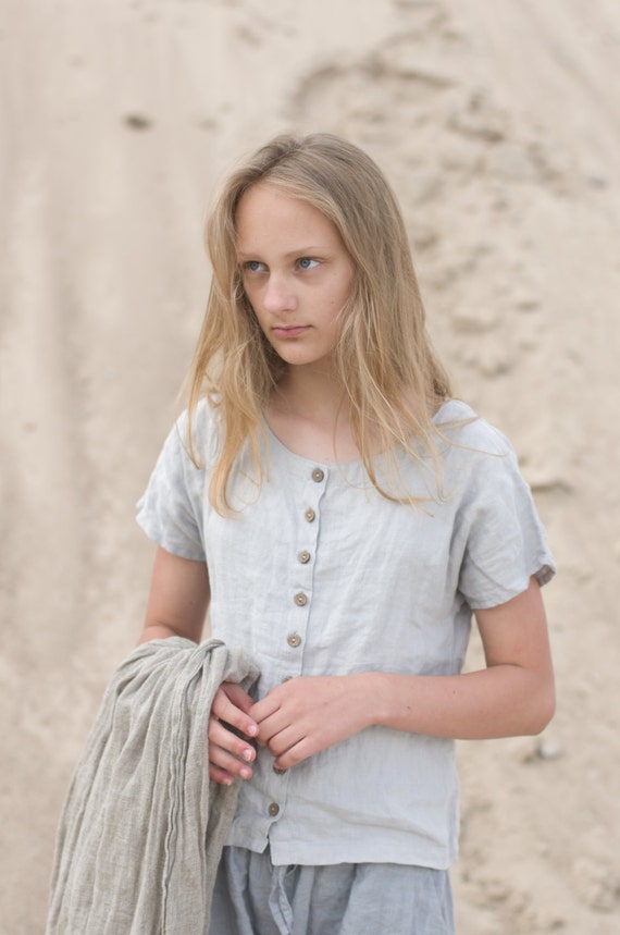 short sleeve linen top SILENCE, linen blouse, breastfeeding top, boxy shirt, boho blouse, cottagecore blouse, relaxed top, boxy blouse