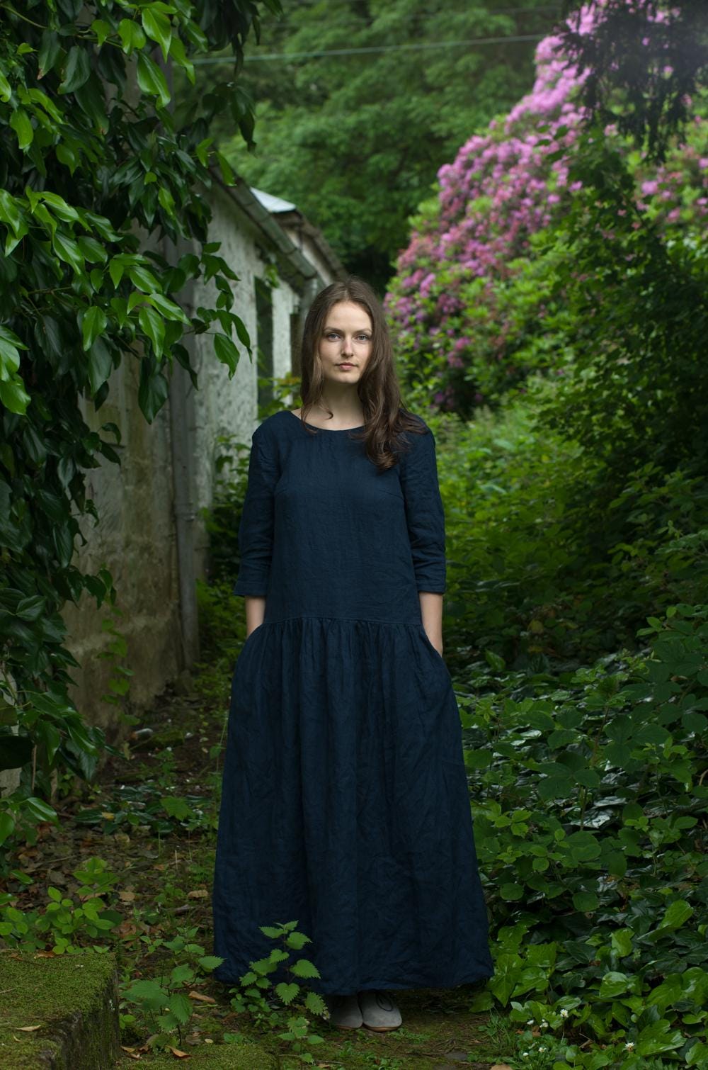 open back long linen dress FRANCESCA, bohemian elvish style open back long linen dress FRANCESCA, bohemian elvish style