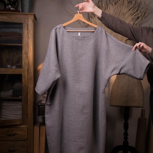 size XXL ready to ship | linen wool blend | straight cut dress | loose winter dress | winter dress in wool | knee length minimal dress