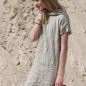 linen hoodie dress FOREST | loose linen dress with a short sleeves | linen summer pullover dress | jumper dress women