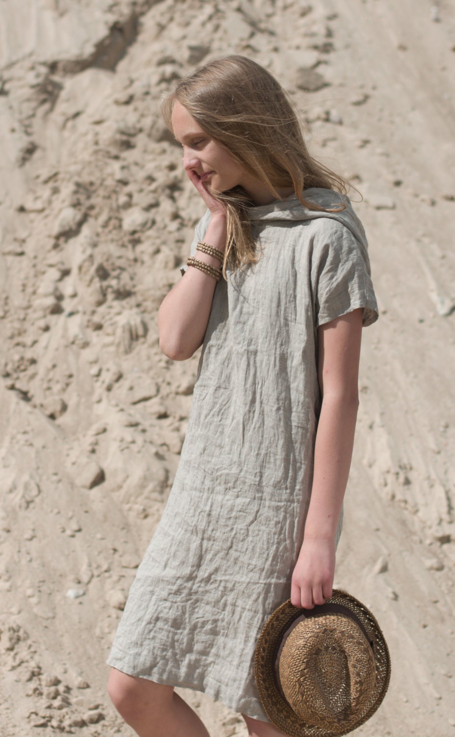 Linen Hoodie Dress FOREST Loose Linen Dress With a Short | Etsy
