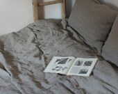 HOUSSE DE COUETTE LIN.  Naturel avec boutons bois