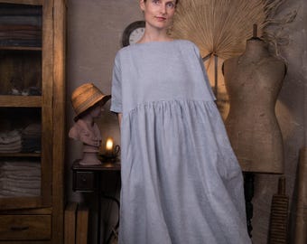 oversized linen summer dress HEALING, kimono sleeve loose dress