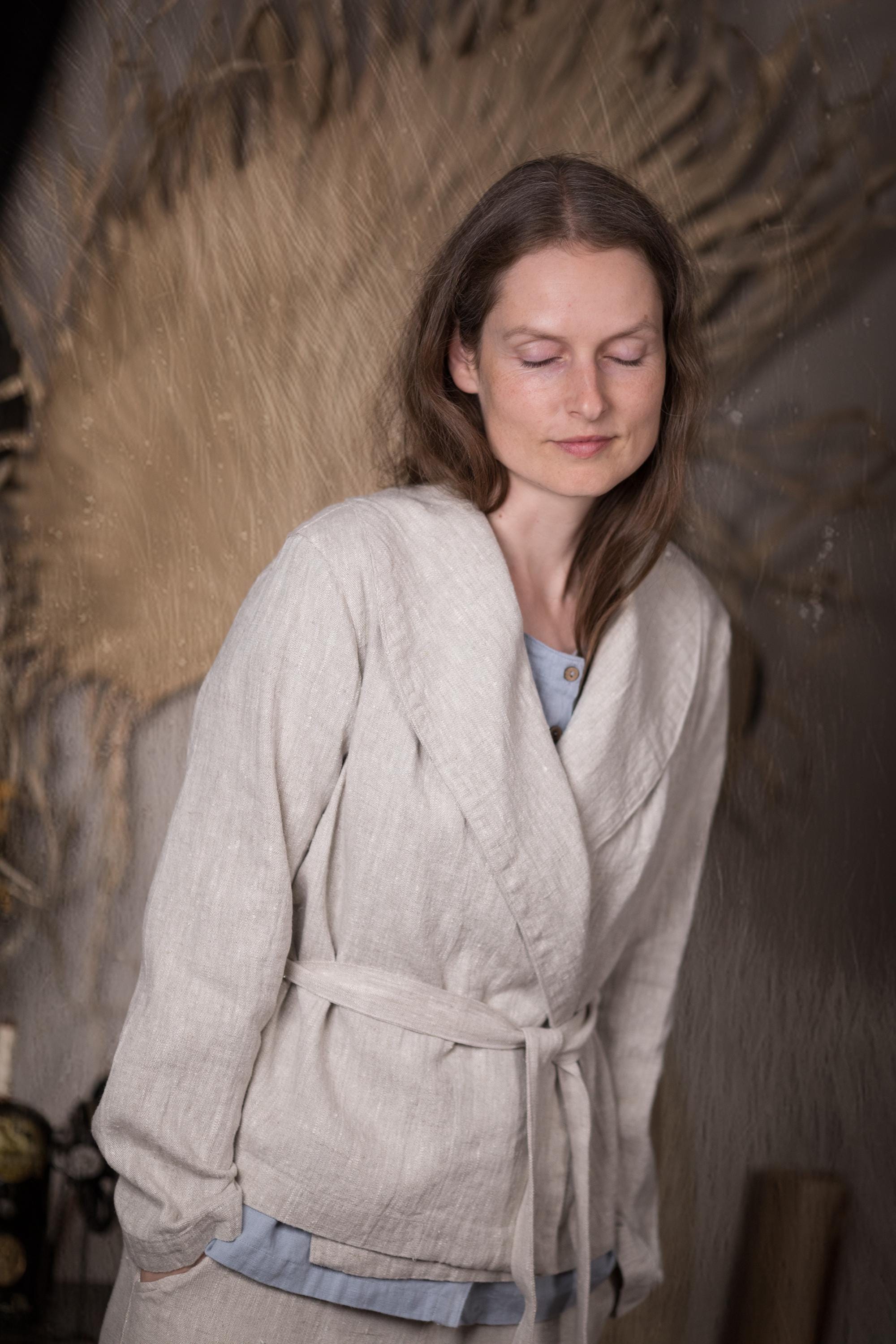 Linen Wrap Jacket LEAF, Shawl Collar Duster Coat - Etsy