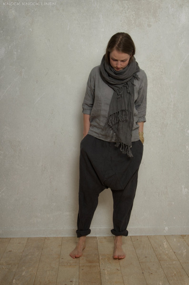 linen harem pants SHANTI | linen pair of trousers | yoga pants | drop crotch pants | hippie pants | tapered pants | loose linen pants