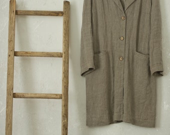 linen coat WORK | loose summer coat with alike elbow patches and notched lapel | boyfriend jacket | classic linen jacket women | work jacket