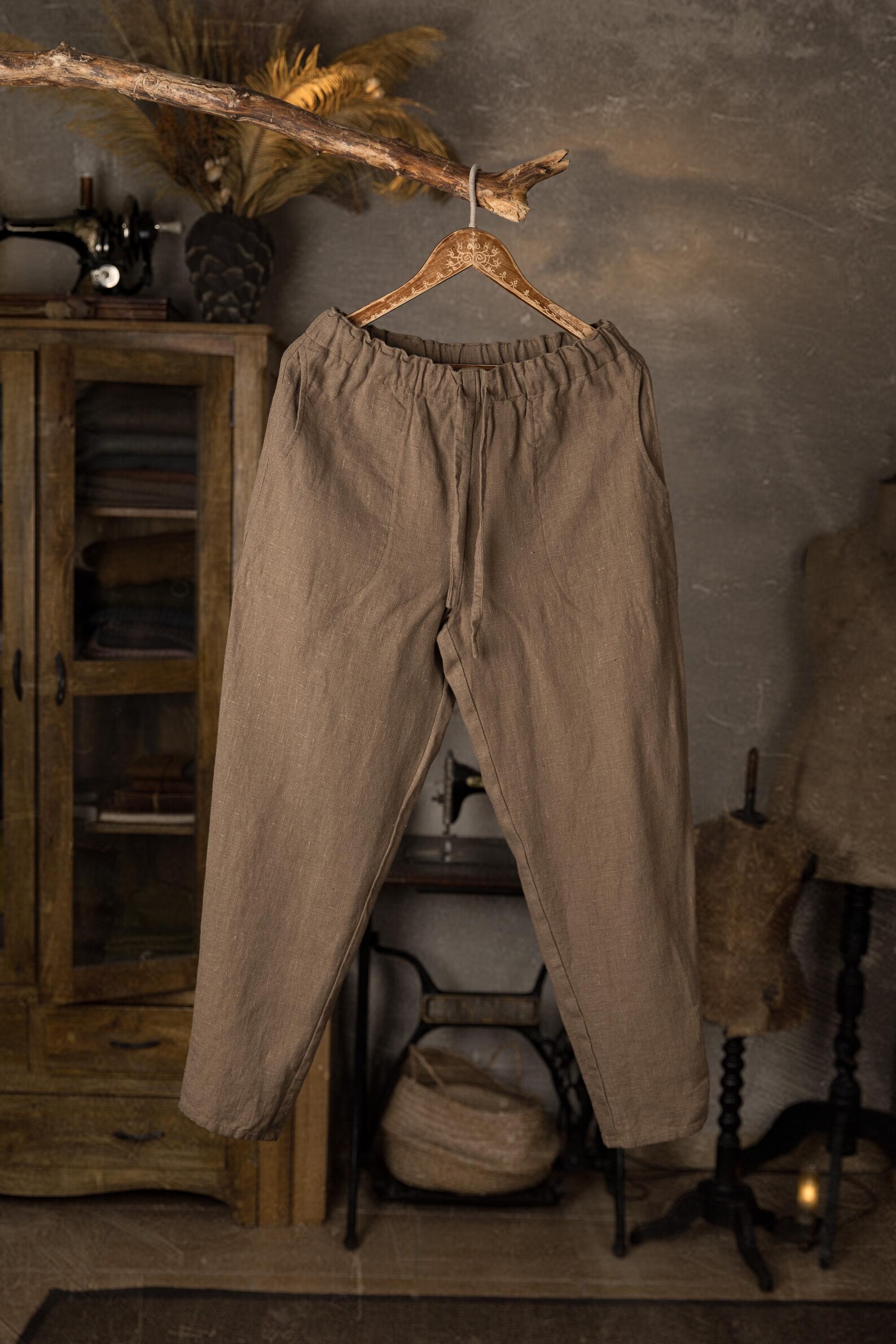 Bow Waistband Pleated Cotton Linen Pants main image 1