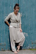 linen wrap jacket LEAF, shawl collar duster coat product logo