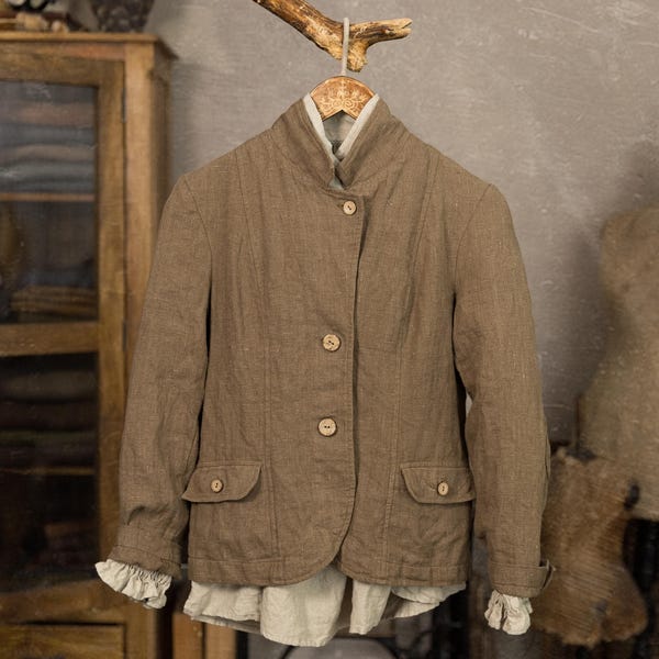 Edwardiaans geïnspireerd linnen jack BOTANIST, met een rustiek, ambachtelijk karakter, laat-victoriaanse jas, klassiek jack, linnen blazer