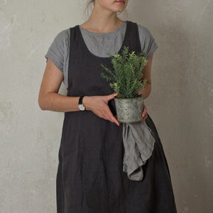 linen apron dress GARDEN with pockets | loose linen pinafore | provence linen dress | loose linen summer dress pinafore | kitchen apron