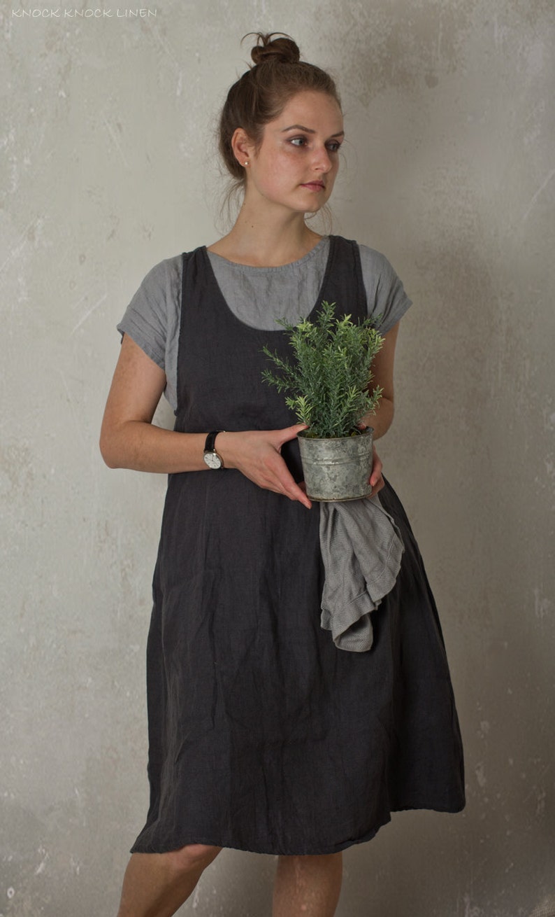 linen apron dress GARDEN with pockets | loose linen pinafore | provence linen dress | loose linen summer dress pinafore | kitchen apron