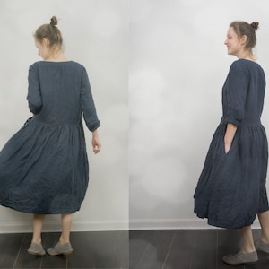 Linen Wrap Dress Coat SEPTEMBER  | loose linen dress with long sleeves | wrap dress with gathered skirt | linen duster coat | linen jacket