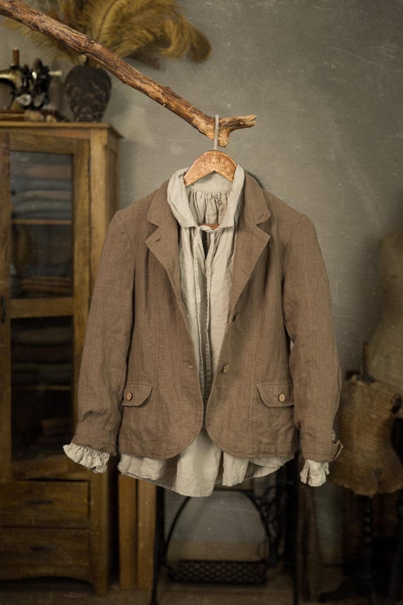 Edwardian-inspired linen jacket with a rustic, artisan character BOTANIST, late Victorian jacket, classic jacket, Edwardian jacket